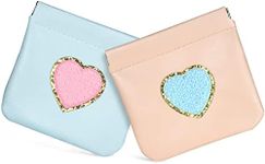 BYXEPA Coin Purse 2 Pack Change Purses Small PU Leather Cosmetic Bag Pocket Heart Makeup Organizer Cute Portable Waterproof Jewelry Travel Case for Women (Pink + Blue)