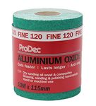 ProDec 10m Roll 120 Grit Fine Grade Green Aluminium Oxide Abrasive Sanding Paper for Sanding Wood, Paint, Plaster, Filler, Metal and More, 115mm Wide Sandpaper Compatible with Machine Sanders