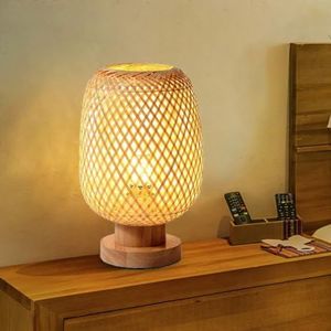 GUANSHAN Lámpara de mesa de tejido de bambú, pequeña y exquisita pantalla de bambú, lámpara de noche, luz de noche, lámpara de mesa decorativa para dormitorio, sala de estar, estilo 2