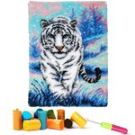 EMISTEM Latch Hook Kits for Adults - DIY Latch Hook Rug Kits for Kids, Crochet Kit for Beginners, Rug Making Kits with Printed Canvas, Gift Packaging.(White Tiger Walking on Snow, 20x15)