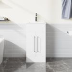 Homecart 16” Small Bathroom Vanity Single Sink, Freestanding Modern Bathroom Cabinet with White Drop in Sink, 2 Doors Wood Storage Cabinet, White