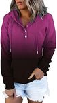 KISSMODA Hoodie Women Daily Wear for Ladies Plus Size Pullover Womens Button Down Sweatshirts Gradient Rose M