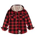 Kids Boys Buffalo Plaid Button Down Shirt Sherpa Fleece Lined Hooded Flannel Jacket for Boys Fall Winter Jacket Red L Size 10-12