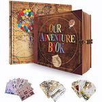 Our Adventure Book Scrapbook DIY Handmade Retro Style Travel Souvenir Embossed Letter Cover 146 Pages DIY Album for Anniversary, Couple Gifts