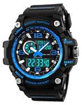 BHGWR Mens Wrist Watch, 5 ATM Waterproof Digital Military Watches with Countdown/Timer/Alarm for Men, Shock Resistant LED Analogue Running Man Sports Wrist Watch - Blue