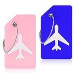 Flintronic 2 PCS Luggage Tags, Silicone Baggage Labels, Suitcase ID Tag Set, Handbag Tag Labels Travel Accessories for Checked Luggage, Hand Luggage and Handbags - Blue&Pink