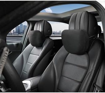 POKSRI Cojin Reposacabezas Coche,Almohadilla Auto,cojín Cabeza,cojin Cervical automóvil,Gamuza de súper Fibra,poliéster Vegetal,30x19cm,Recargable y Ajustable(Negro,Almohadilla 2ps)