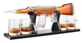 Gun Large Decanter Set Bullet Glasses - Limited Edition Elegant Rifle Gun Whiskey Decanter 22.5" 1000ml with 4 Bullet Whiskey Glasses and Mohogany Wooden Base by The Wine Savant