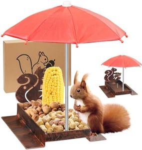 YALINKA Squirrel Feeder with Umbrella, Metal Waterproof Chipmunk Feeder with Corn Cobs Holder, Garden Wild Bird Feeders with Drainage Holes Great Attracting for Birds and Squirrels (Brown)
