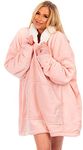 Adore Home Oversized Hoodie Blanket Sherpa Hooded Sweatshirt Top Large Soft Plush, Blush Pink