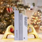 Xmeden Book Ends Heart Design Modern Bookends for Shelves, Non-Skid Bookend, Heavy Duty Resin Book Stopper for Books, Decorative Holder 10.43 x 3.93 x 5.51’’, Gold