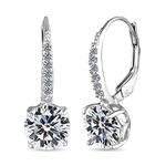 LeCalla 925 Sterling Silver BIS Hallmarked Rhodium Plated Cubic Zirconia Lever Back Drop Dangle Earring for Women and Girls 25MM