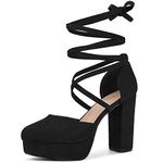 Allegra K Women's Lace Up Platform Strappy Chunky Heels Pumps Black 5 UK/Label Size 7 US