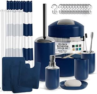 Clara Clark Navy Bathroom Accessories Set Complete with Bathroom Rugs Set and Shower Curtain Set, 12 Piece Bathroom Sets with Rugs and Accessories, Shower Curtain with Liner & Hooks, Bath Mat Set