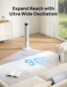 Dreo Silent Tower Fan, 28dB, 90° Oscillating, 4 Speeds, 8H Timer – White