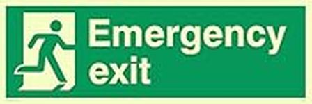 Viking Signs SB416-L31-PV "Emergency Exit" Sign, Photoluminescent Sticker, 100 mm H x 300 mm W