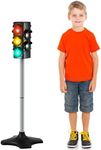 Hiboom 1 Piece Traffic Light Toy 2 in 1 Simulation Safety Traffic Indicator Crosswalk Signal with Lights and Sounds for Birthday Educational Toy Gift 4 Sides, 28.4 Inch Height