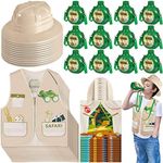 Xuhal 48 Pcs Kids Explorer Costume Set Kids Explorer Hats Jungle Party Vest Safari Tote Bag Canteens Water Bottles Stickers for Outdoor Activity Safari Costume Jungle Theme Party Supplies Favors Gifts