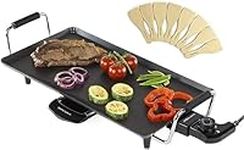 Andrew James Teppanyaki Electric Grill Plate & 2 Egg Rings | Large Non-Stick Tabletop Griddle with 43cm x 22.5cm Hot Plate & Adjustable Temperature | Includes 8 Wooden Spatula & Recipes in Manual