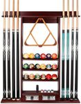 GSE Games & Sports Expert 8 Pool Cue Wall Rack with Score Counter, Pool Cue Stick Hanging Wall Mounting Rack Only, Holds 8 Pool Cue Sticks, 2 Ball Racks and Full Set of Balls (Mahogany)