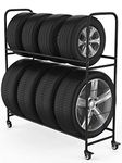 Rolling Tire Rack – Metal, Adjustable, Tire Stand & Protective Cover, Included 4 Adjustable non rolling Legs [Updated 44'' L With 4 Wheels included]