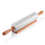 Flexzion Marble Rolling Pin Heavy Nonstick Stone Dough Roller - 10 Inch Polished Barrel with Wooden Handles & Cradle Stand for Baking Pastry Bread Pizza Cookies Pie Crust Pasta Tortillas (White)