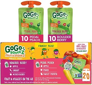 GoGo SqueeZ Fruit & VeggieZ Variety Pack, Pedal Peach and Boulder Berry, 3.2 oz (Pack of 20), Unsweetened Snacks for Kids, Gluten Free, Nut Free, Dairy Free, Recloseable Cap, BPA Free Pouches