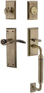 Nostalgic Warehouse New York Plate C Grip Entry Set Swan Lever in Antique Brass