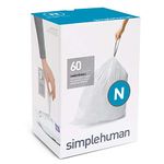 simplehuman code N custom fit liners, 3 refill packs (60 liners), Code N - 45-50L / 12-13 Gallon, White