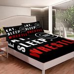 Wrestle Bed Sheet Set Sports Theme Fitted Sheet Deep Pocket Full Size for Kids Boys Girls Teens Room Wrestling Decor Bedding Set Super Soft Bed Cover 3Pcs