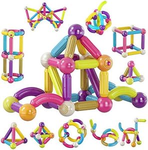 Contixo ST2 Kids Magnetic Stix Stick 68 PCs 3D Building Blocks STEM Construction Playboards Creativity, Imagination, Recreational, Educational for Children Toddler, 3+ Year Old Boys and Girls