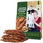 Dog Smoked Rawhide Sticks Wrapped Chicken & Pet Natural Chew Treats - Grain Free Organic Meat & Healthy Human Grade Dried Snacks in Bulk - Best Twists for Small & Large Dogs (1 Count (Pack of 1))