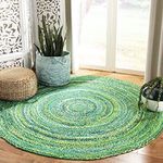Home Beautiful Decor Green Cotton Chindi Reversible Design Braided Rug, Hand Woven & Reversible Design Rug, Vibrant Fabric Rugs, for Living Room, Bedroom, Kitchen, Garden (120 Cm Round)