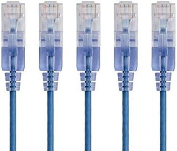 Monoprice SlimRun Cat6A Ethernet Patch Cable - Network Internet Cord - RJ45, Stranded, 550Mhz, UTP, Pure Bare Copper Wire, 10G, 30AWG , 1ft, Blue, 5-Pack