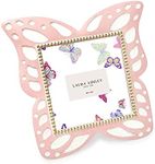 Laura Ashley 4x4 Pink Resin Butterfly Picture Frame with Dotted Edges, Photo Frame with Black Fabric Easel, Made for Tabletop & Wall-Hanging Display (4x4, Pink)