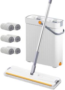 Mop and Bucket with Wringer Set, Flat Floor Mop and Bucket System with 6 Microfiber Pads, Hands Free Wet and Dry Use Mop Set, Long Handle Flat Mops for All Floor Types and Windows Cleaning