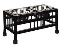 RvPaws Pets Double Elevated Feeding and Watering Stand Bowls | Stainless Steel Bowl Non-Slip Iron Stand | Feeder Bowls for Puppies and Small Dogs (Medium - 900ML X 2 Bowl)