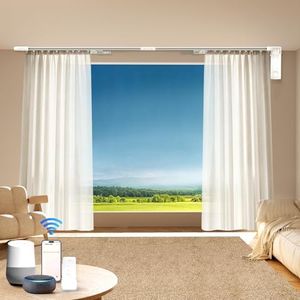 EUMUV Curtain Rods for Windows up to 166 Inches Adjustable Length Electric Smart Curtain Track System with Remote, Motorized Automatic Curtain Opener, Alexa Google Home Tuya App Compatible