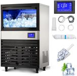 Commercial Ice Maker Machine 110LBS/24H, Undercounter Ice Maker with 27LBS Storage Bin, LCD Panel with Blue Light, Electric Drain Pump, Water Filter & Scoop, Ice Maker for Business, Home, Bar, Coffee