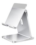 Tablet iPad Stand Holder, Maxonar Newest [Never Fall Backward] Adjustable Aluminum Stand Dock for Desk Compatible with 4.7"-12.9" Screen Phones, Galaxy Tab S8, iPad mini, iPad Pro, eBook Reader Silver