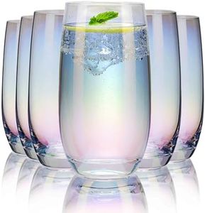 CUKBLESS Iridescent Drinking Glasses Set of 6 - Crystal Highball Water Glasses - Glass Cups for Water, Juice, Beverage, Mojito-13 Oz