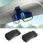 Car Sunglasses Holder, 2 Pack Glasses Hanger Clip for Car Sun Visor with Magnetic Leather Adsorption, Ticket Card Clip Eyeglass Mount, Auto Travel Organizer Essentials Accessories