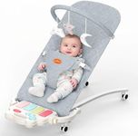 Gryvoth Portable Baby Bouncer Seat 0-18 Months,Detachable Piano & Hanging Toys,3-Level Recline (Rock/Fix),Foldable with Quiet Wheels,Baby Shower