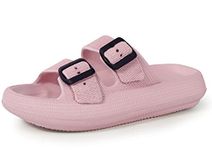 Women Cushion Pillow Sandal 2 Buckle Foam Could Slide Family House Bathroom Shower Shoes Beach Slipper Pink with Black Buckle Men Size 7 8 Women Size 8 9