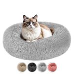 ELYF 60cm Light Grey Donut Cat Beds for Indoor Cats Clearance, Kitten Bed and Puppy Bed with Anti-Slip Waterproof Bottom, Fluffy Cosy Pet Bedding & Furniture for Small Dog Bed Clearance, Large Cat Bed