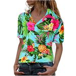 Women's Tropical Blouse Dress Shirt Button Down Short Sleeve Beach Hawaiian Summer Shirts Funky Hawaiian Blouse Shirt(Green,Large)