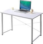 HUXMEYSON 48-Inch Computer Desk, Sturdy Office Desk with Adjustable Feet, White Desk with A Metal Frame of an X-Shaped Design, White