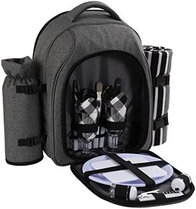 apollo walker Picnic Backpack Bag for 2 Person with Cooler Compartment, Detachable Bottle/Wine Holder, Fleece Blanket, Plates and Cutlery Set (2Person,Grey)