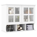 RELAX4LIFE Bathroom Cabinet, Wall Mounted Storage Cabinet with Tempered Glass Doors, 2 Shelves & 3 Open Compartments, Medicine Cabinet Storage Organizer Cupboard for Bathroom Kitchen Living Room