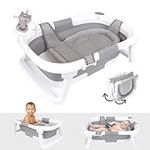 BEBELEH™ Collapsible Baby Bathtub – Bathtub + Baby tub Sling + Newborn Sling – Baby Bathtub Newborn to Toddler 0-24 Months – The Ultimate Travel Baby Bath Tub and Everyday Use! (Gray)